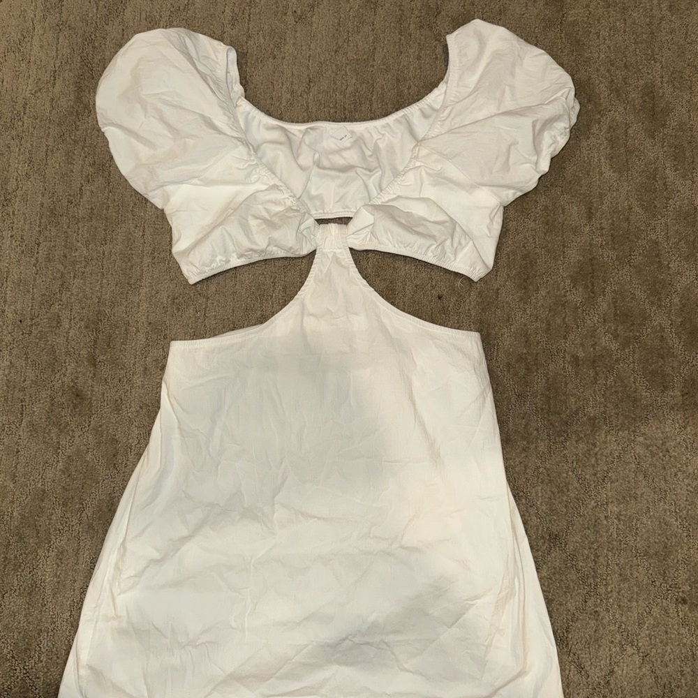 White Puff Sleeve Cutout Dress
